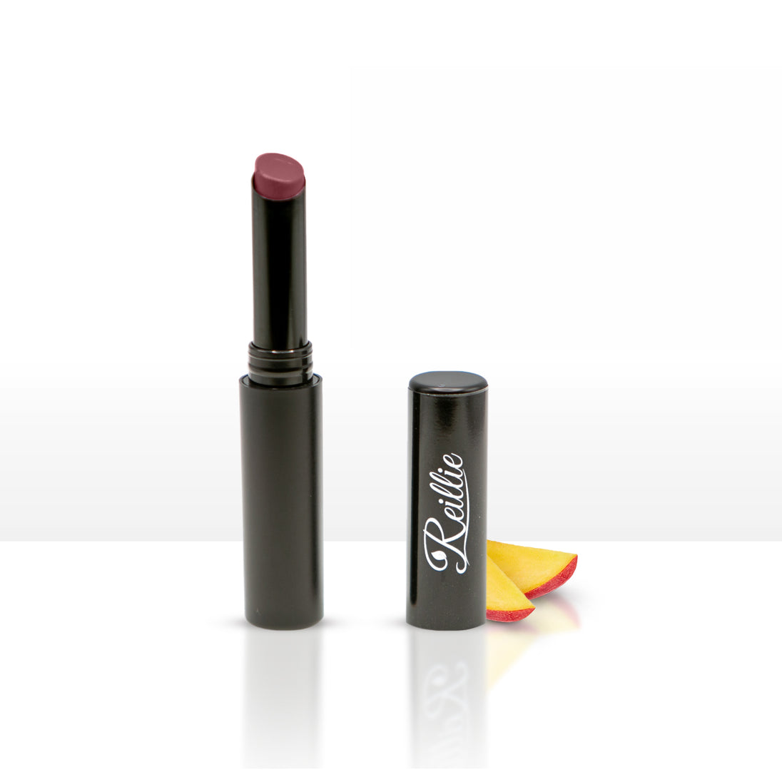 Reillie Beauty Organic Lipstick in Calla Lily, dark purple/mauve shade in tube with nourishing botanicals