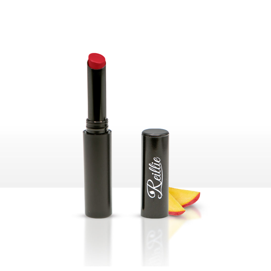 Reillie Beauty Daylily Lipstick showing bright red color in tube