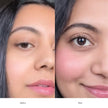 Reillie Beauty Organic Cheek Tint in Dahlia applied on woman's cheeks, soft pink botanical formula