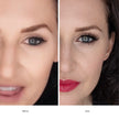 Before and after mascara comparison on a woman's face.