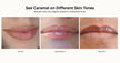 Caramel Lip gloss color swatches on different skin tones 