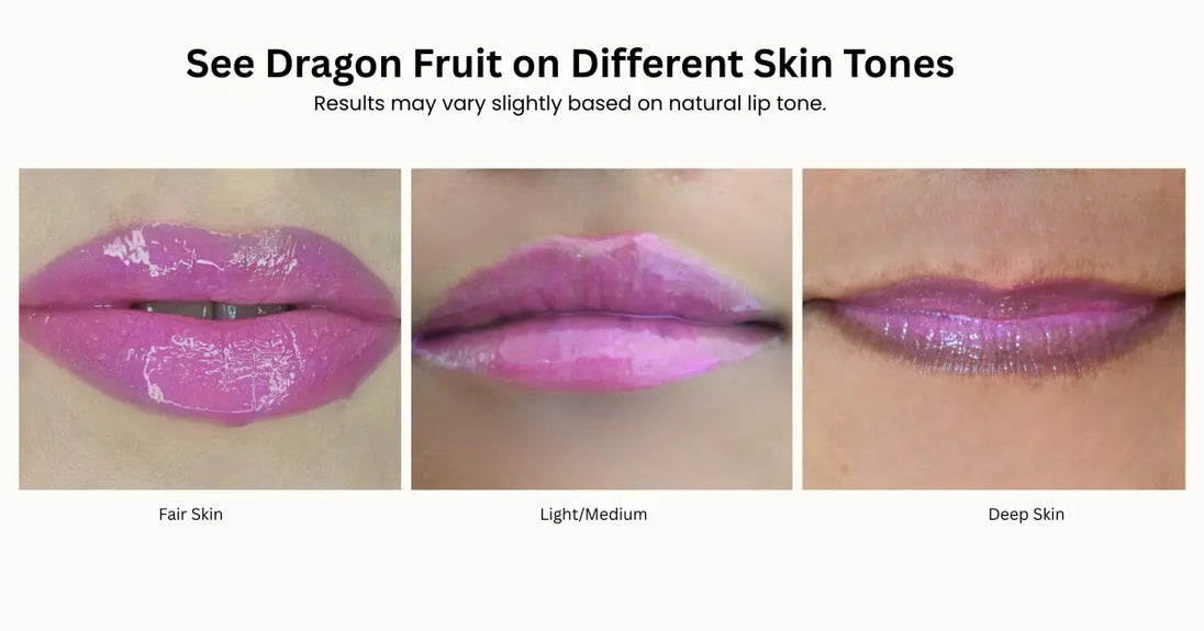 Dragon fruit Lip color swatches on different skin tones 