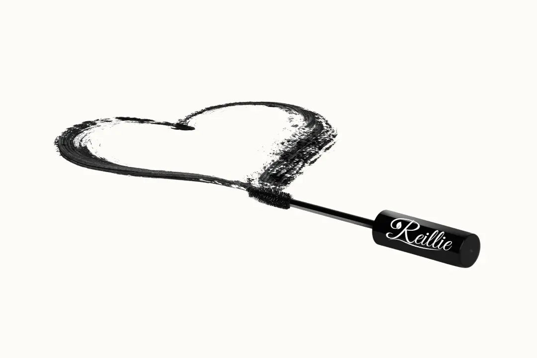 Reillie Beauty mascara with applicator wand shown, highlighting black formula.