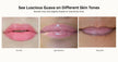 Luscious guava Lip gloss color swatches on different skin tones 