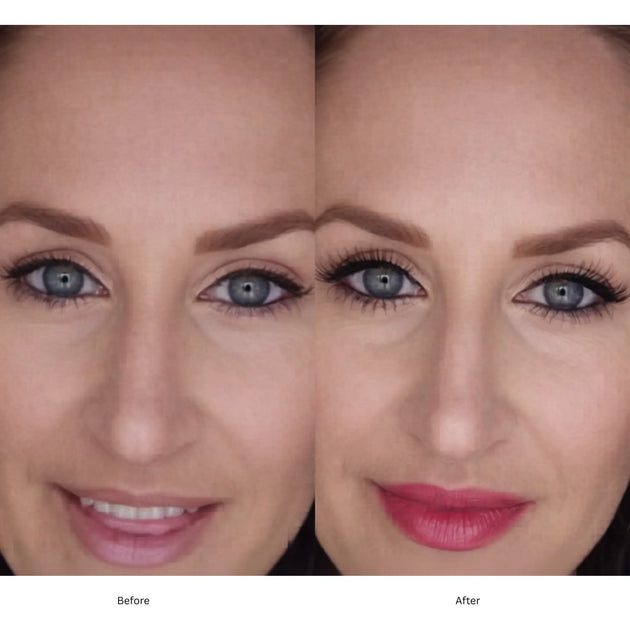 Before and after mascara comparison on a woman's face.