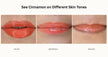 Lipstick shade 'Cinnamon' shown on lips with different skin tones.
