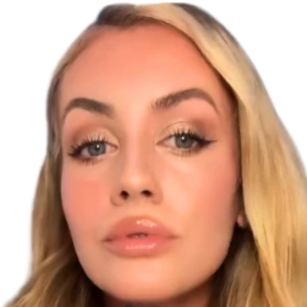 Close-up of a person with blonde hair and highlight on a white background